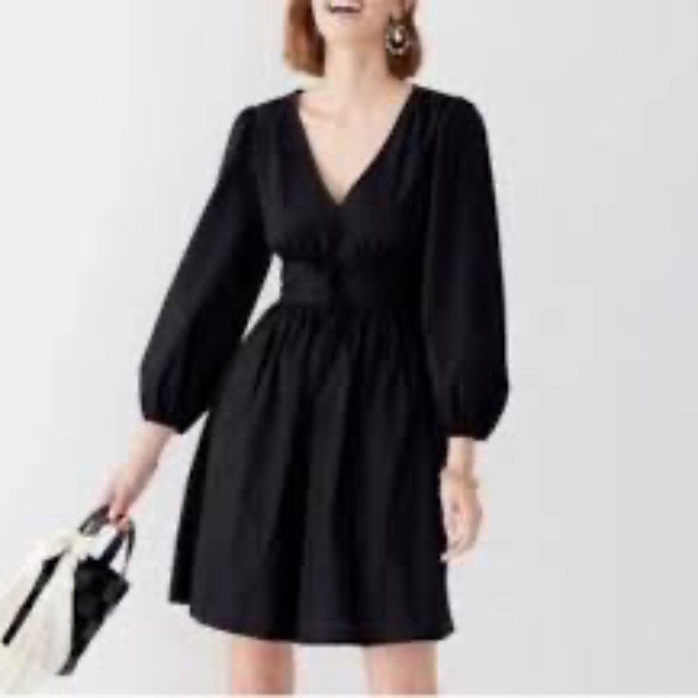 V-neck cotton poplin mini dress w/pockets - Picture 2 of 7
